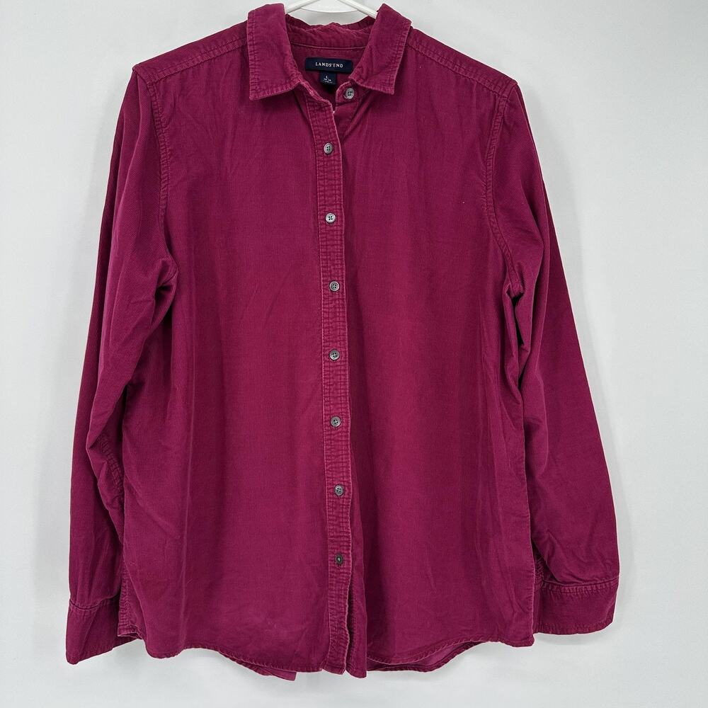 Lands' End Shirt Kids Large 14-16 Pink Corduroy Button Front Long Sleeve